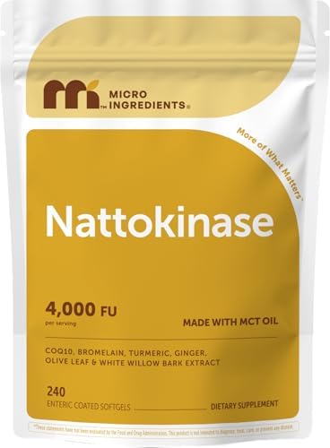 Micro Ingredients Nattokinase 240 Cápsulas Blandas, 200mg (4,000 FU) por Porción | Suplemento 7 en 1 con CoQ10, Bromelina, Cúrcuma, Jengibre, Hoja de - imagen 1