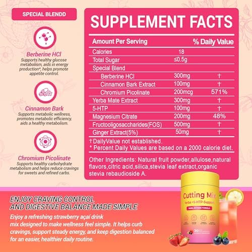 BOSNETHUINH Bebida Mezcla para Cortar – Apoyo a la Saciedad y Metabolismo | Berberina, Cromo, FOS, Yerba Mate y 5-HTP | Salud Digestiva y Energía | - imagen 2