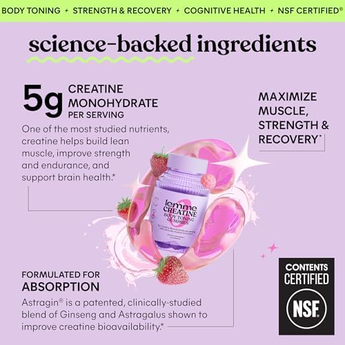 Gomitas de Creatina Monohidratada Lemme para Hombres y Mujeres, 5g para Músculo Magro, Fuerza, Recuperación y Salud Cognitiva, con Ginseng, Sabor - imagen 3