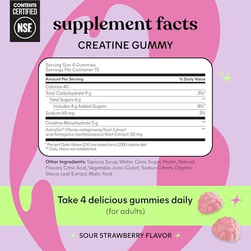 Gomitas de Creatina Monohidratada Lemme para Hombres y Mujeres, 5g para Músculo Magro, Fuerza, Recuperación y Salud Cognitiva, con Ginseng, Sabor - imagen 6