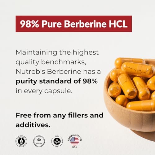 Suplemento de Berberina Nutreb 1200mg - 5X Mayor Absorción - Ultra Puro 98% Berberina HCL - Control de Peso Saludable, Soporte Inmunológico - No GMO, - imagen 2