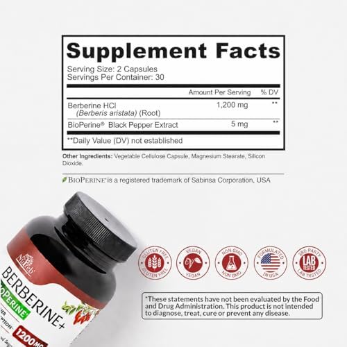 Suplemento de Berberina Nutreb 1200mg - 5X Mayor Absorción - Ultra Puro 98% Berberina HCL - Control de Peso Saludable, Soporte Inmunológico - No GMO, - imagen 4