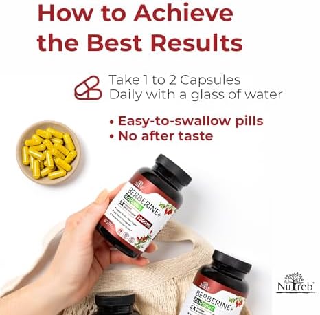 Suplemento de Berberina Nutreb 1200mg - 5X Mayor Absorción - Ultra Puro 98% Berberina HCL - Control de Peso Saludable, Soporte Inmunológico - No GMO, - imagen 6