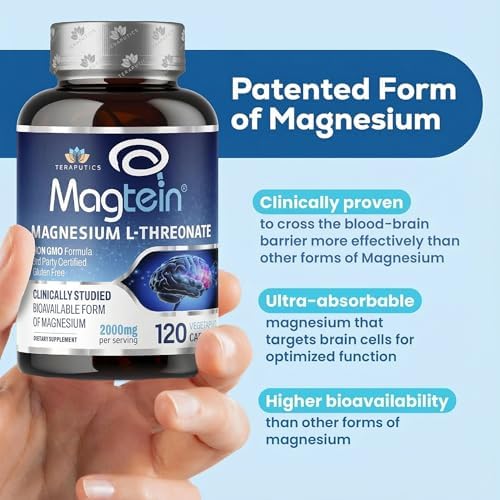 Magnesio L-Treonato Magtein, Suplemento para la Memoria, Enfoque y Sueño, Alta Absorción, 2,000 mg, 120 Cápsulas Veganas, Sin Efecto Laxante - imagen 3