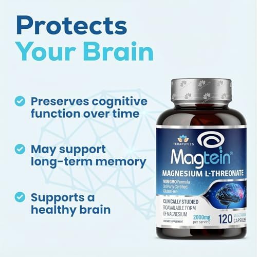 Magnesio L-Treonato Magtein, Suplemento para la Memoria, Enfoque y Sueño, Alta Absorción, 2,000 mg, 120 Cápsulas Veganas, Sin Efecto Laxante - imagen 7