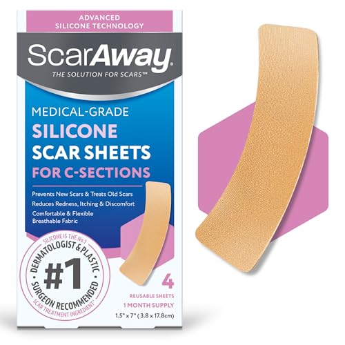 ScarAway Hojas de Silicona Avanzadas para Cicatrices de C-Section, Tiras Reutilizables (1.5” x 7”) para Cicatrices Hipertróficas y Queloides, 4 Hojas - imagen 1