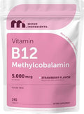 Vitaminas B12 Micro Ingredients 5,000 mcg | Methylcobalamina – 240 Tabletas Masticables | Sabor Natural a Fresa, Vegano, Sin OGM, Sin Gluten - imagen 1