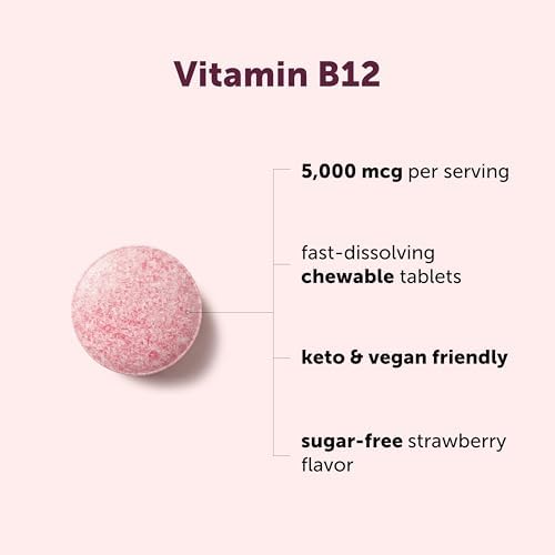 Vitaminas B12 Micro Ingredients 5,000 mcg | Methylcobalamina – 240 Tabletas Masticables | Sabor Natural a Fresa, Vegano, Sin OGM, Sin Gluten - imagen 3