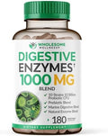 Suplemento de Enzimas Digestivas Wholesome Wellness 1000MG con Prebióticos y Probióticos, 180 Cápsulas, Fórmula Vegana Orgánica para Digestión y - imagen 1