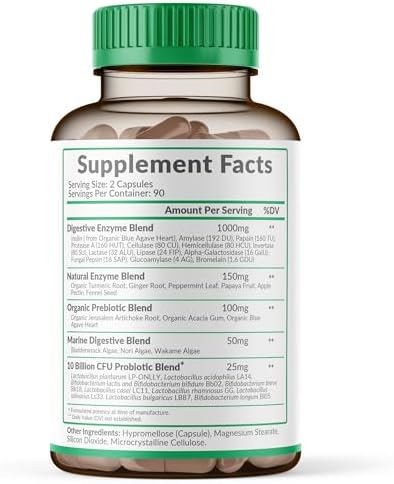 Suplemento de Enzimas Digestivas Wholesome Wellness 1000MG con Prebióticos y Probióticos, 180 Cápsulas, Fórmula Vegana Orgánica para Digestión y - imagen 2