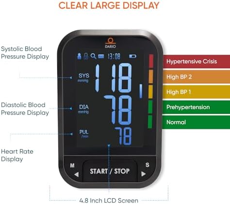 Monitor de Presión Arterial Dario Gen2 Automático para Uso en Casa, Pantalla LCD Retroiluminada, Manguito Ajustable Grande (22-42cm), App Bluetooth y - imagen 5