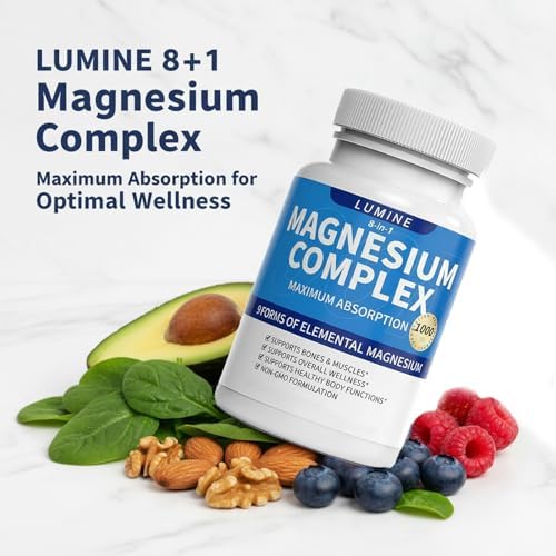Suplemento de Magnesio Lumine Complejo Avanzado 8 en 1 - 1000mg de Glicinato, Citrato, Malato, Taurato, Quelado, Absorción Fácil, Energía - imagen 2