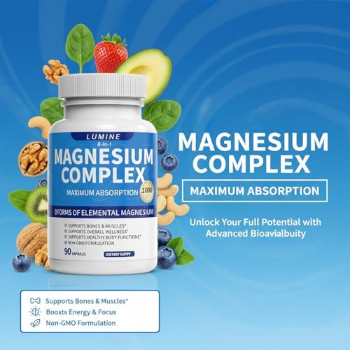 Suplemento de Magnesio Lumine Complejo Avanzado 8 en 1 - 1000mg de Glicinato, Citrato, Malato, Taurato, Quelado, Absorción Fácil, Energía - imagen 4