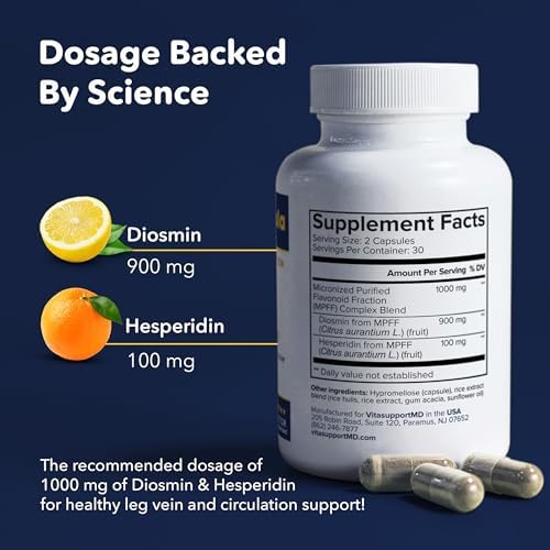 Fórmula de Venas Diosmina Hesperidina 1000mg, Mezcla de Bioflavonoides Micronizados para la Circulación y Soporte Venoso, 60 Cápsulas - imagen 3