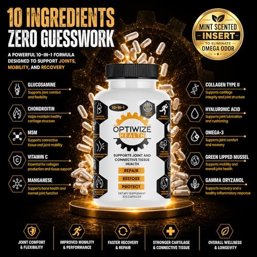 OptiWize Suplemento de Colágeno Hidrolizado 10 en 1 para Articulaciones, MSM, Ácido Hialurónico, Glucosamina, Condroitina y Más - 320 Cápsulas para - imagen 2