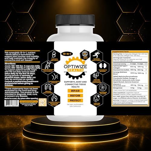 OptiWize Suplemento de Colágeno Hidrolizado 10 en 1 para Articulaciones, MSM, Ácido Hialurónico, Glucosamina, Condroitina y Más - 320 Cápsulas para - imagen 7