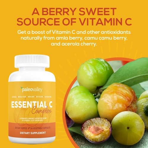 Paleovalley Essential C Complex - Suplemento de Vitamina C para Inmunidad - 1 Paquete, 450mg - Superalimentos Orgánicos: Cereza Acerola, Camu Camu, - imagen 4