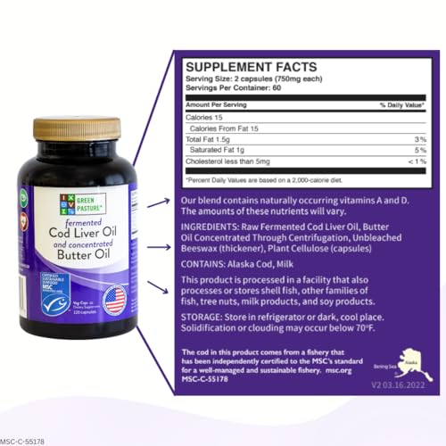 Aceite de Hígado de Bacalao Fermentado y Mezcla de Aceite de Mantequilla Green Pasture - Bacalao Salvaje de Alaska, Vitaminas A y D, Omega 3-6-9, - imagen 5