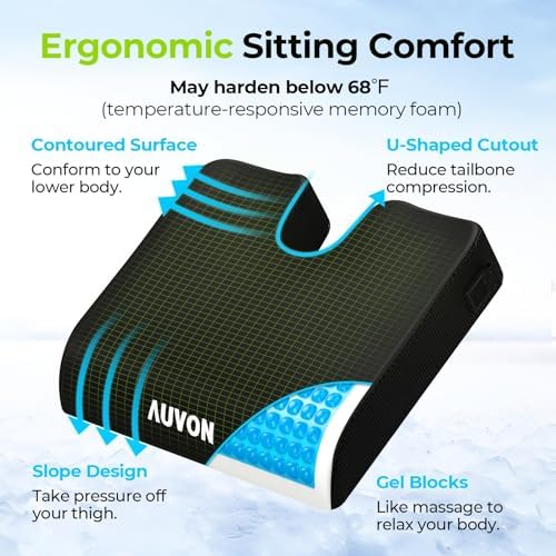 Cojín de Silla de Ruedas AUVON de Gel, Alivia Ciática, Espalda, Coccix, Úlceras y Lesiones por Presión, Cojín Ergonómico con Tela Impermeable y Funda - imagen 3
