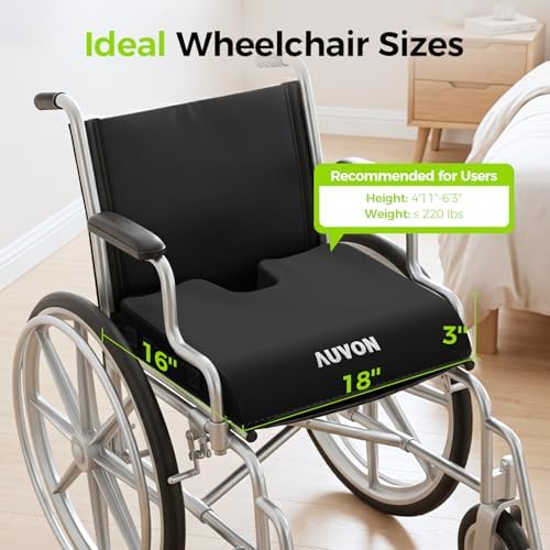Cojín de Silla de Ruedas AUVON de Gel, Alivia Ciática, Espalda, Coccix, Úlceras y Lesiones por Presión, Cojín Ergonómico con Tela Impermeable y Funda - imagen 8