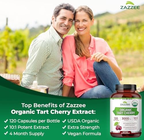 Zazzee Extracto de Cereza Ácida Orgánica 10:1, 120 Cápsulas Veganas, Suministro para 4 Meses, Suplemento Herbal Antioxidante Natural, Hecho en EE. UU. - imagen 4