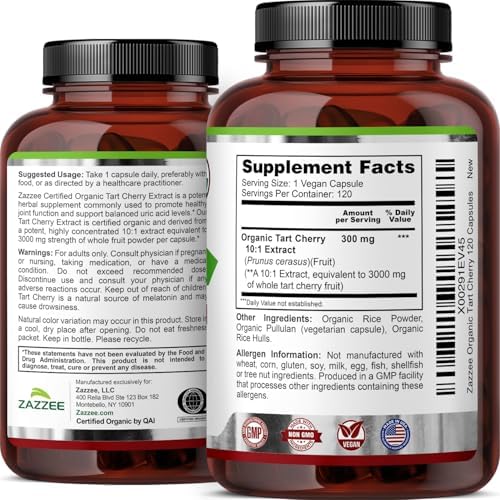 Zazzee Extracto de Cereza Ácida Orgánica 10:1, 120 Cápsulas Veganas, Suministro para 4 Meses, Suplemento Herbal Antioxidante Natural, Hecho en EE. UU. - imagen 8