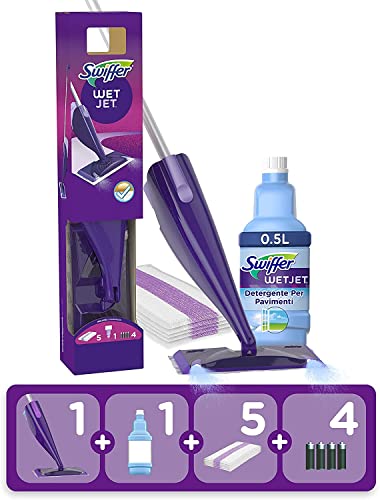 Mopa de Piso Swiffer WetJet, Kit Inicial, Incluye: 1 WetJet, 5 Paños, 1 Solución Limpiadora y 4 Baterías - imagen 3
