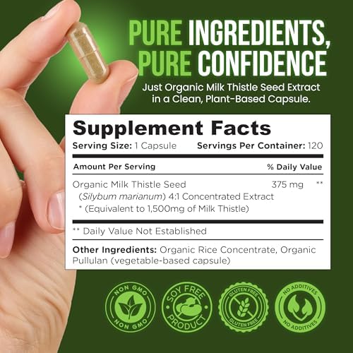 Suplemento Orgánico de Cardo Mariano OmniBiotics 1500mg – Extracto 4X Concentrado con Silimarina – Alta Potencia para Desintoxicación y Soporte - imagen 3