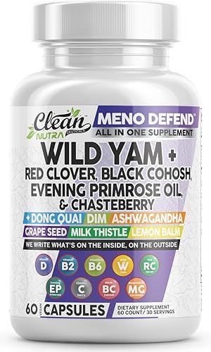 Cápsulas Clean Nutra de Raíz de Ñame Silvestre con Trébol Rojo, Cohosh Negro, Aceite de Onagra y más para el Equilibrio Hormonal de la Mujer - imagen 1