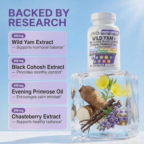 Cápsulas Clean Nutra de Raíz de Ñame Silvestre con Trébol Rojo, Cohosh Negro, Aceite de Onagra y más para el Equilibrio Hormonal de la Mujer - imagen 3