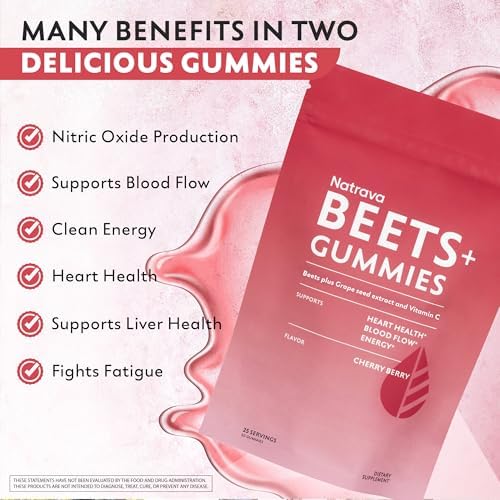 Gomitas Natrava Beets+ - Polvo de Remolacha Premium, Extracto de Semilla de Uva y Vitamina C - Apoya la Presión Arterial y Salud Cardiaca - 50 - imagen 3