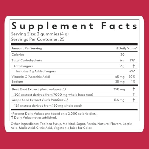 Gomitas Natrava Beets+ - Polvo de Remolacha Premium, Extracto de Semilla de Uva y Vitamina C - Apoya la Presión Arterial y Salud Cardiaca - 50 - imagen 6