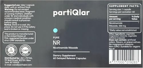 Suplemento partiQlar NR - Cápsulas de Nicotinamida Ribósido de Alta Pureza - Aumentador de NAD+ para Antienvejecimiento, Energía Celular y Reparación - imagen 2
