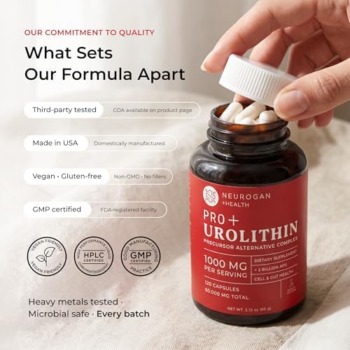 Cápsulas Neurogan Precursor Urolithin Pro+ – Soporte Mitochondrial y Energético, 1000 mg – Extracto Liposomal de Granada, CoQ10, Spermidina y PQQ – - imagen 5
