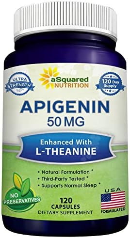 Suplemento de Apigenina aSquared Nutrition 50mg y L-Teanina 200mg - 120 Cápsulas - Pastillas para Dormir y Relajarse - Extracto Natural de - imagen 1