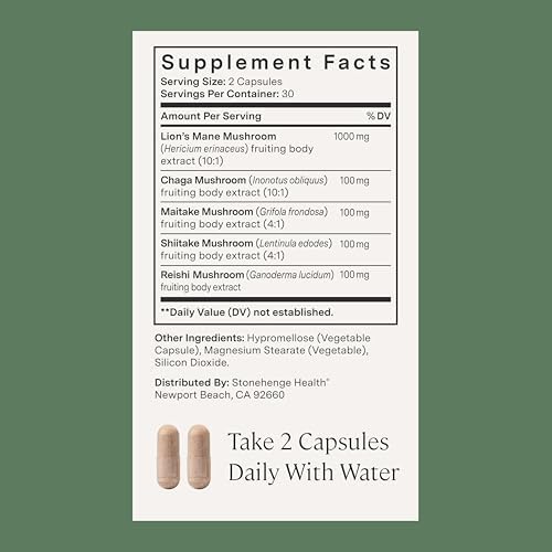 Dynamic Mushrooms de Stonehenge Health 1,400 mg por porción, Complejo de 5 Hongos (Melena de León, Reishi, Chaga, Maitake, Shiitake) 100% Cuerpos - imagen 4