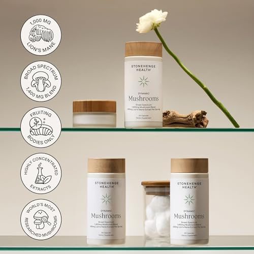 Dynamic Mushrooms de Stonehenge Health 1,400 mg por porción, Complejo de 5 Hongos (Melena de León, Reishi, Chaga, Maitake, Shiitake) 100% Cuerpos - imagen 6