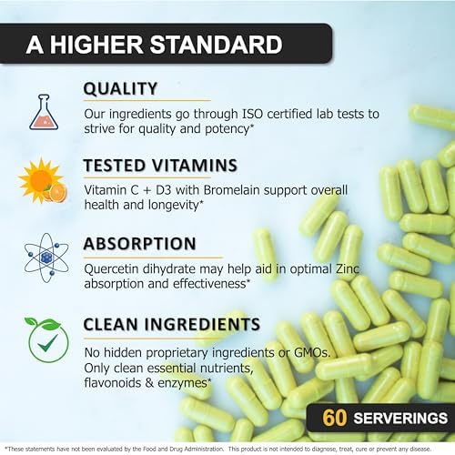 Suplemento de Zinc Quercetina 500mg con Vitamina C, D3 y Bromelina - Apoyo Inmunológico de Alta Potencia ZQV de SPARTIS (1 Botella de 120 Cápsulas) - imagen 4