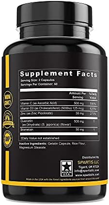 Suplemento de Zinc Quercetina 500mg con Vitamina C, D3 y Bromelina - Apoyo Inmunológico de Alta Potencia ZQV de SPARTIS (1 Botella de 120 Cápsulas) - imagen 6