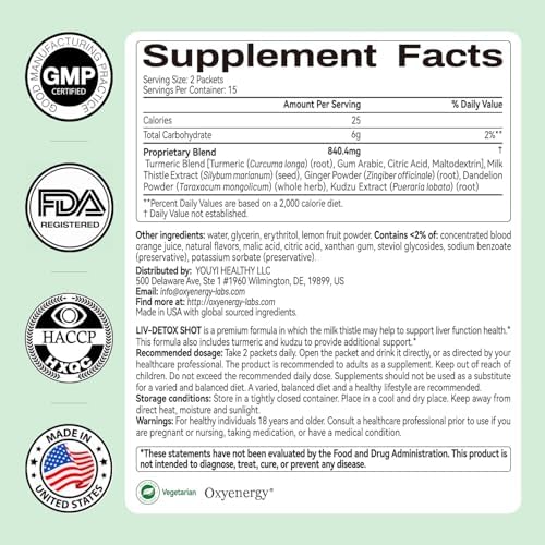 OxyEnergy Detox y Reparación del Hígado, Suplemento Vegetal de Cardo Mariano con Cúrcuma, Jengibre y Diente de León, 30 Paquetes, Sin Gluten - imagen 7