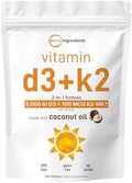 Micro Ingredients Vitamina D3 5,000 UI + K2 MK-7 100 mcg, 300 Cápsulas Blandas | Aceite de Coco Virgen | Soporte 2 en 1, Fácil de Tragar, No GMO - imagen 1