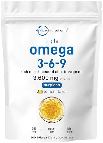 Ultra Omega 3-6-9 3600mg por Porción, 300 Cápsulas Blandas Sin Eructos | Sabor a Limón – Mezcla de Aceites de Pescado, Linaza y Borraja | Fuente - imagen 1
