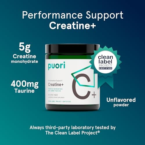 Puori Creatina Monohidratada en Polvo con Taurina - Suplemento Pre-Entreno Sin Sabor para Hombres y Mujeres - Aumenta Masa Muscular y Rendimiento - - imagen 2