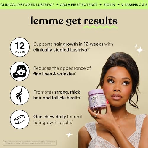 Lemme Grow Suplemento para el Crecimiento del Cabello en Gominolas con Vitaminas para Hombres y Mujeres, Biotina y Lustriva, Sabor Berry, 30 Días - imagen 2