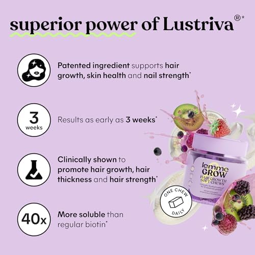 Lemme Grow Suplemento para el Crecimiento del Cabello en Gominolas con Vitaminas para Hombres y Mujeres, Biotina y Lustriva, Sabor Berry, 30 Días - imagen 4