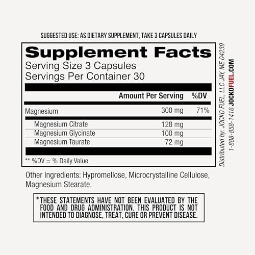 Suplemento de Complejo de Magnesio Jocko Fuel - Cápsulas de Glicinato, Citrato y Taurato de Magnesio para Recuperación Muscular, Relajación, Soporte - imagen 4