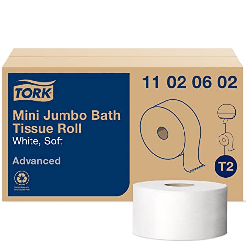 Rollo de Papel Higiénico Tork Mini Jumbo - 12 Rollos de 1075 Hojas de Doble Capa, Color Blanco, Compatible con Dispensador T2 - imagen 6