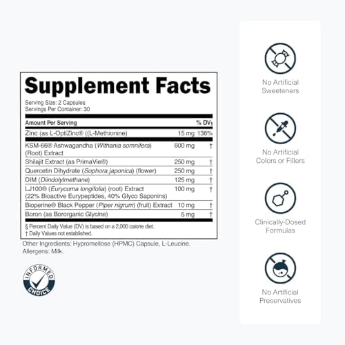 Transparent Labs Vitality Aumentador de Testosterona - Suplemento para Hombres con Ashwagandha KSM-66, Extracto de Shilajit PrimaVie y DIM - 60 - imagen 3