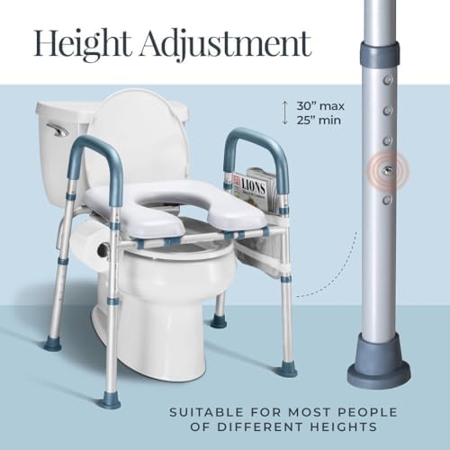 Asiento Elevado para Inodoro Zaxbo para Personas Mayores, Ajustable en Ancho y Altura, con Asas, Soporta hasta 400 lbs, [Gris] - imagen 3