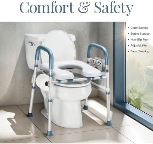 Asiento Elevado para Inodoro Zaxbo para Personas Mayores, Ajustable en Ancho y Altura, con Asas, Soporta hasta 400 lbs, [Gris] - imagen 4